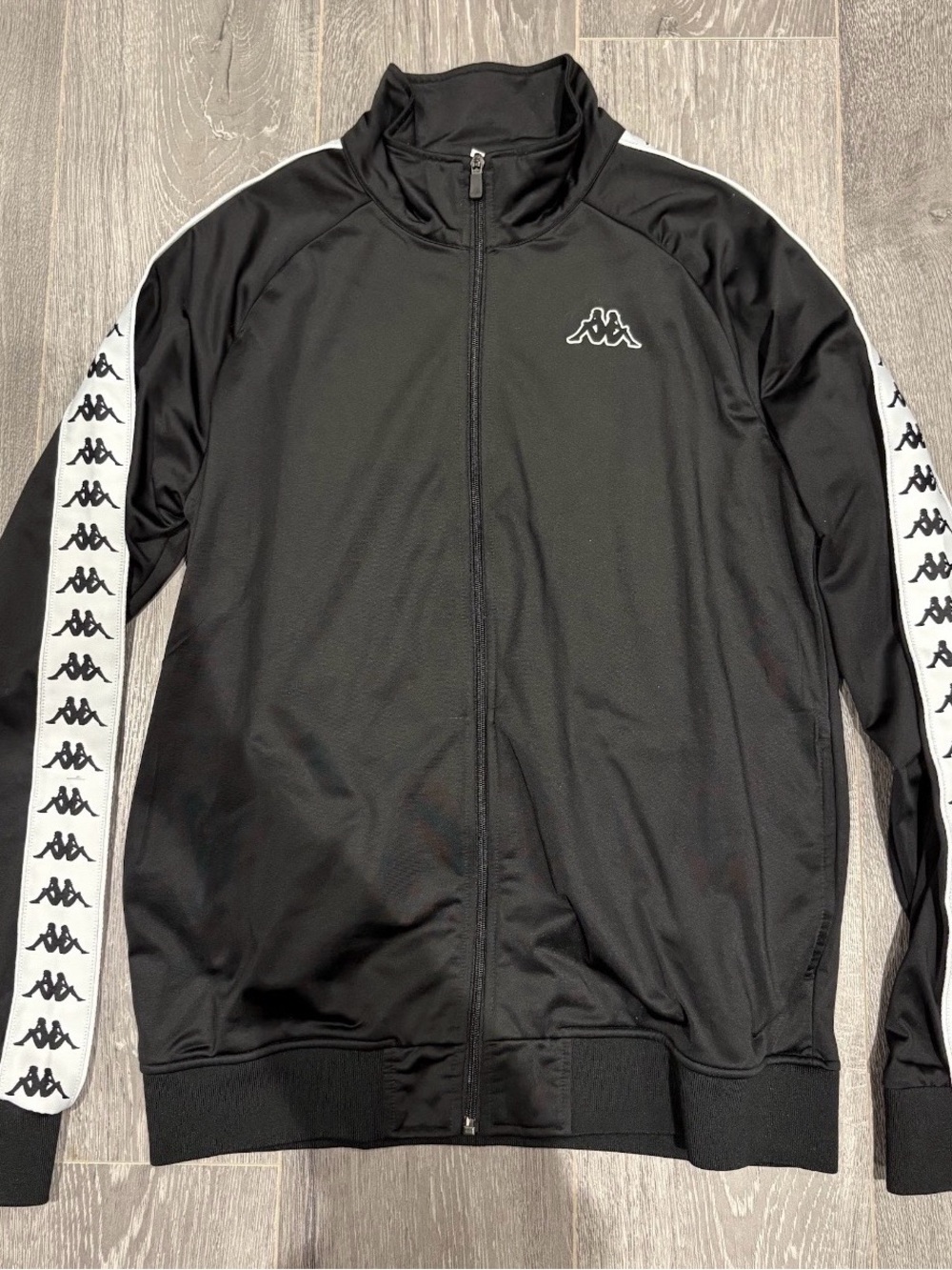 Kappa Black Full-Zip Track Jacket with White Logo Tape
